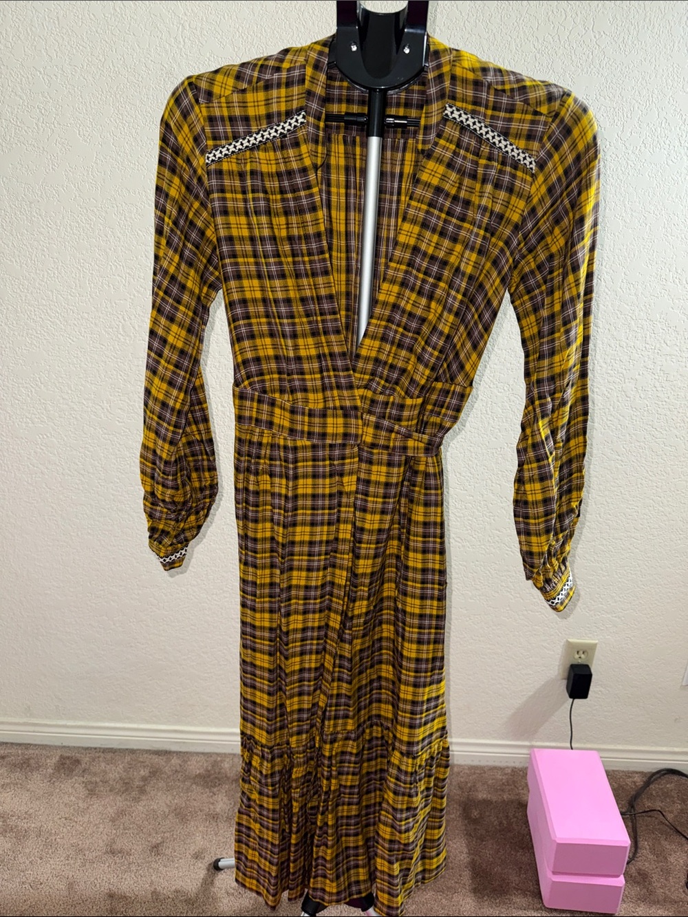 Anthropologie Yellow and Black Plaid Maxi Wrap Dress - Picture 11 of 12